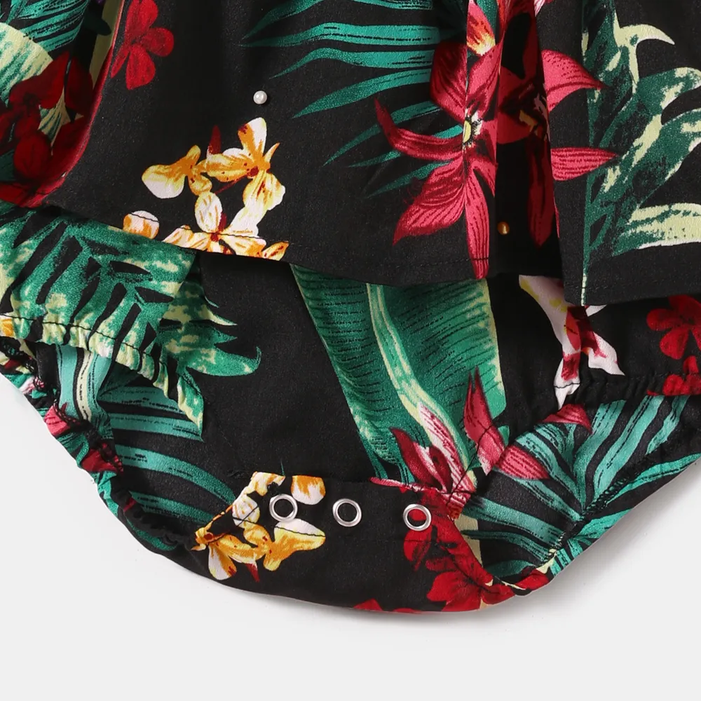 Family Matching Allover Plant Floral Print Halterneck Dresses and Short-sleeve Shirts Sets  big image 5