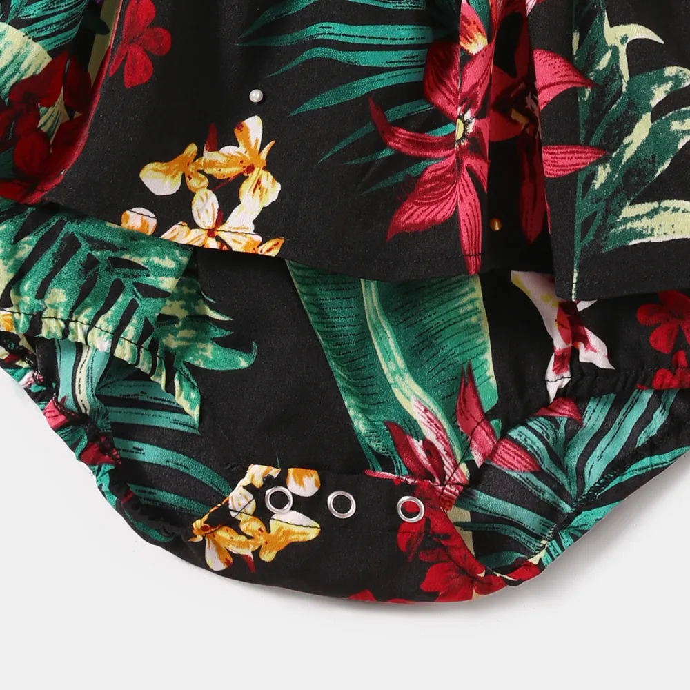 Family Matching Allover Plant Floral Print Halterneck Dresses and Short-sleeve Shirts Sets big image 5