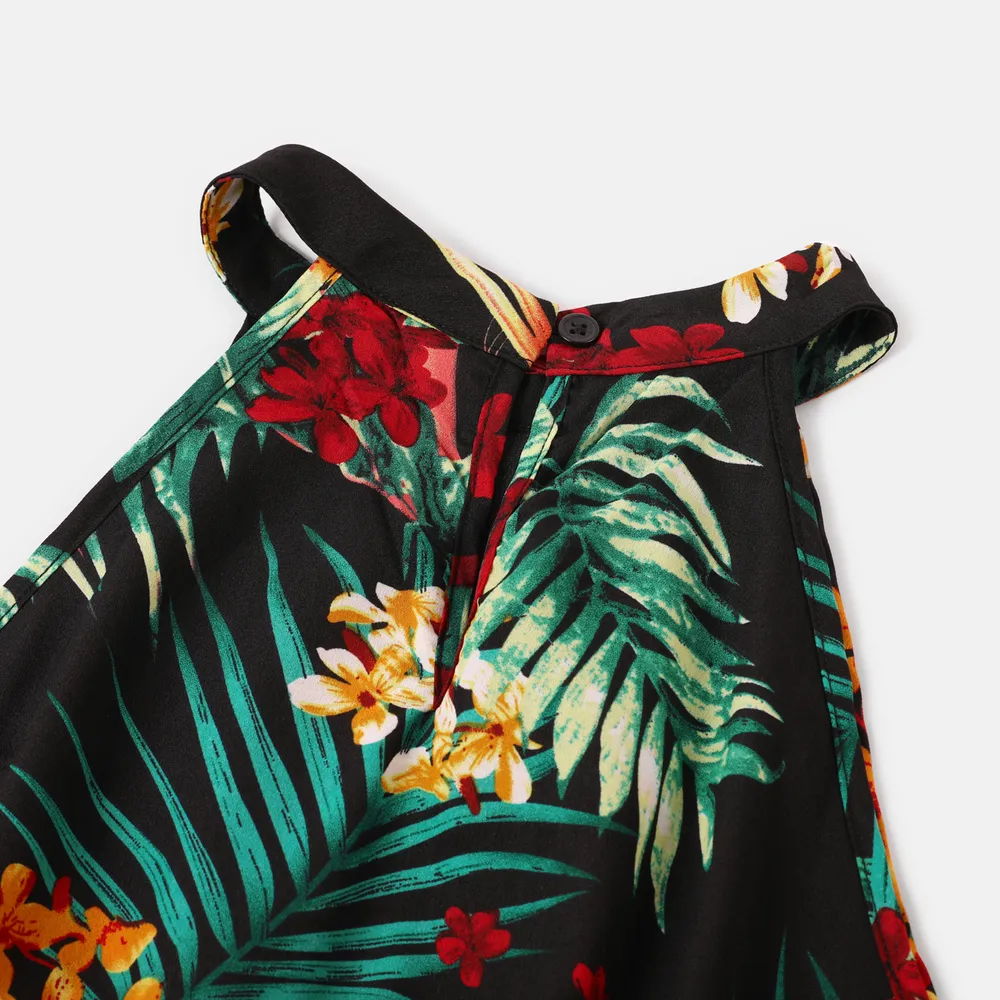 Family Matching Allover Plant Floral Print Halterneck Dresses and Short-sleeve Shirts Sets big image 12