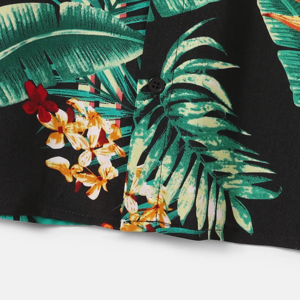 Family Matching Allover Plant Floral Print Halterneck Dresses and Short-sleeve Shirts Sets  big image 9