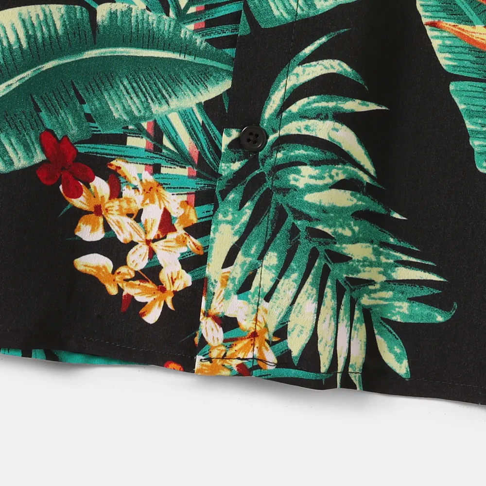 Family Matching Allover Plant Floral Print Halterneck Dresses and Short-sleeve Shirts Sets big image 9