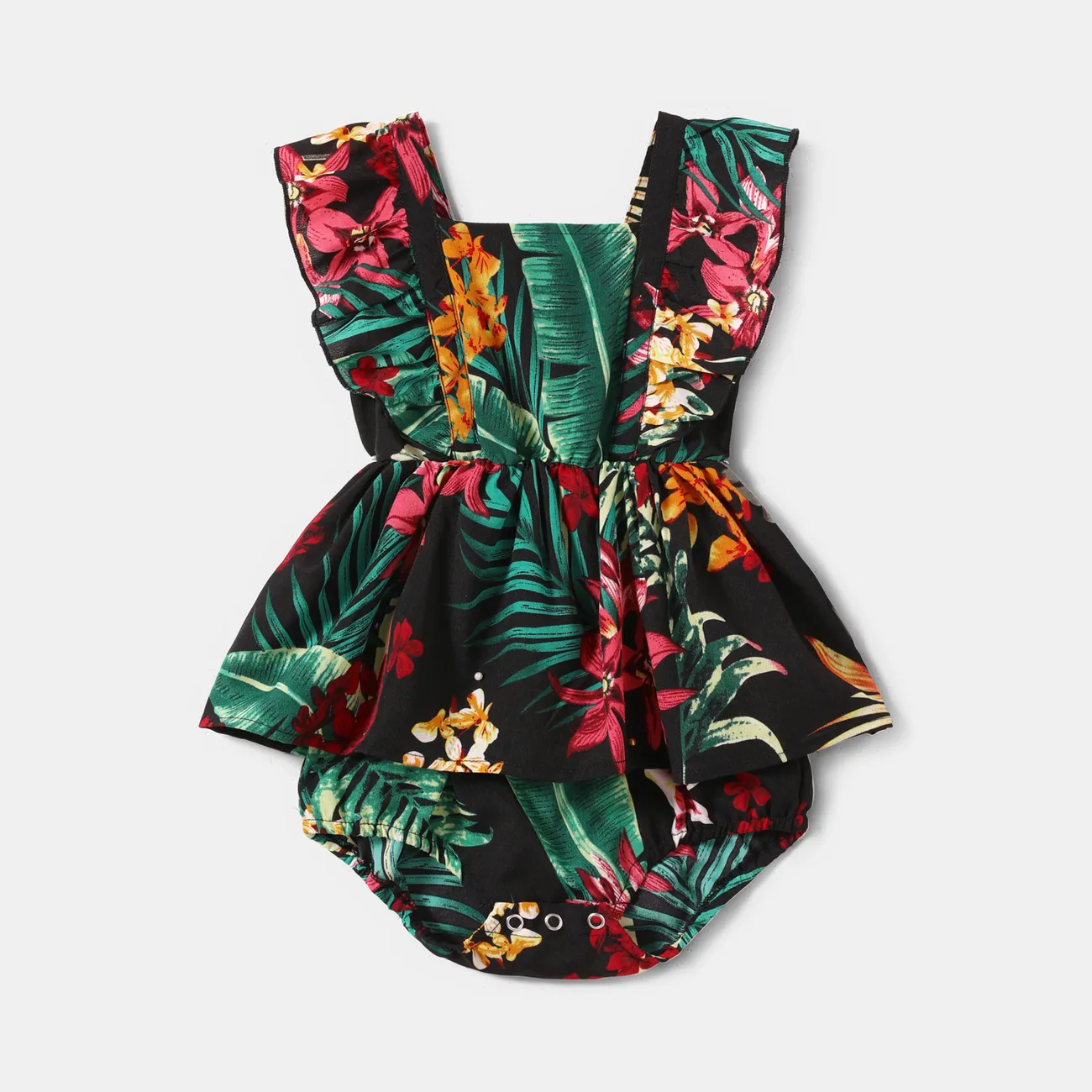 Family Matching Allover Plant Floral Print Halterneck Dresses and Short-sleeve Shirts Sets big image 1