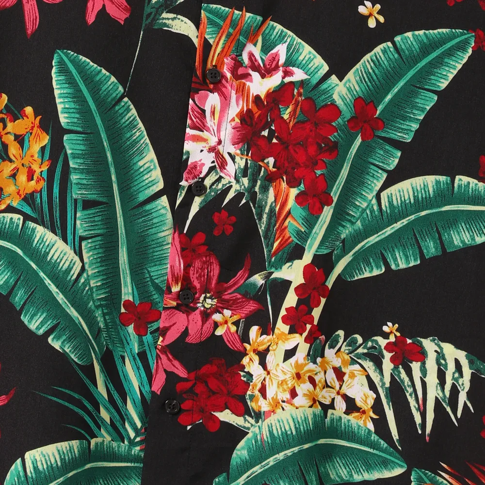Family Matching Allover Plant Floral Print Halterneck Dresses and Short-sleeve Shirts Sets big image 16