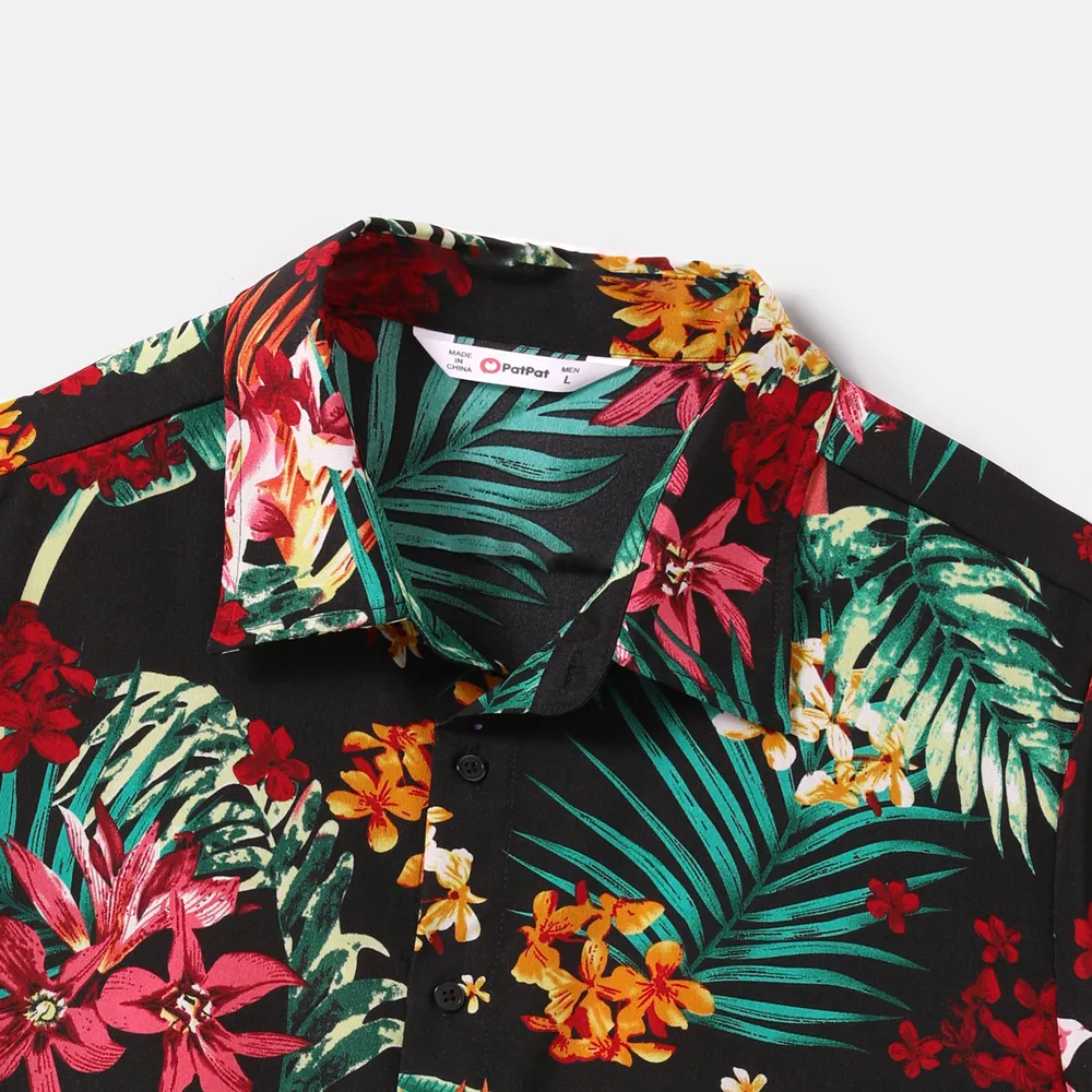 Family Matching Allover Plant Floral Print Halterneck Dresses and Short-sleeve Shirts Sets  big image 18