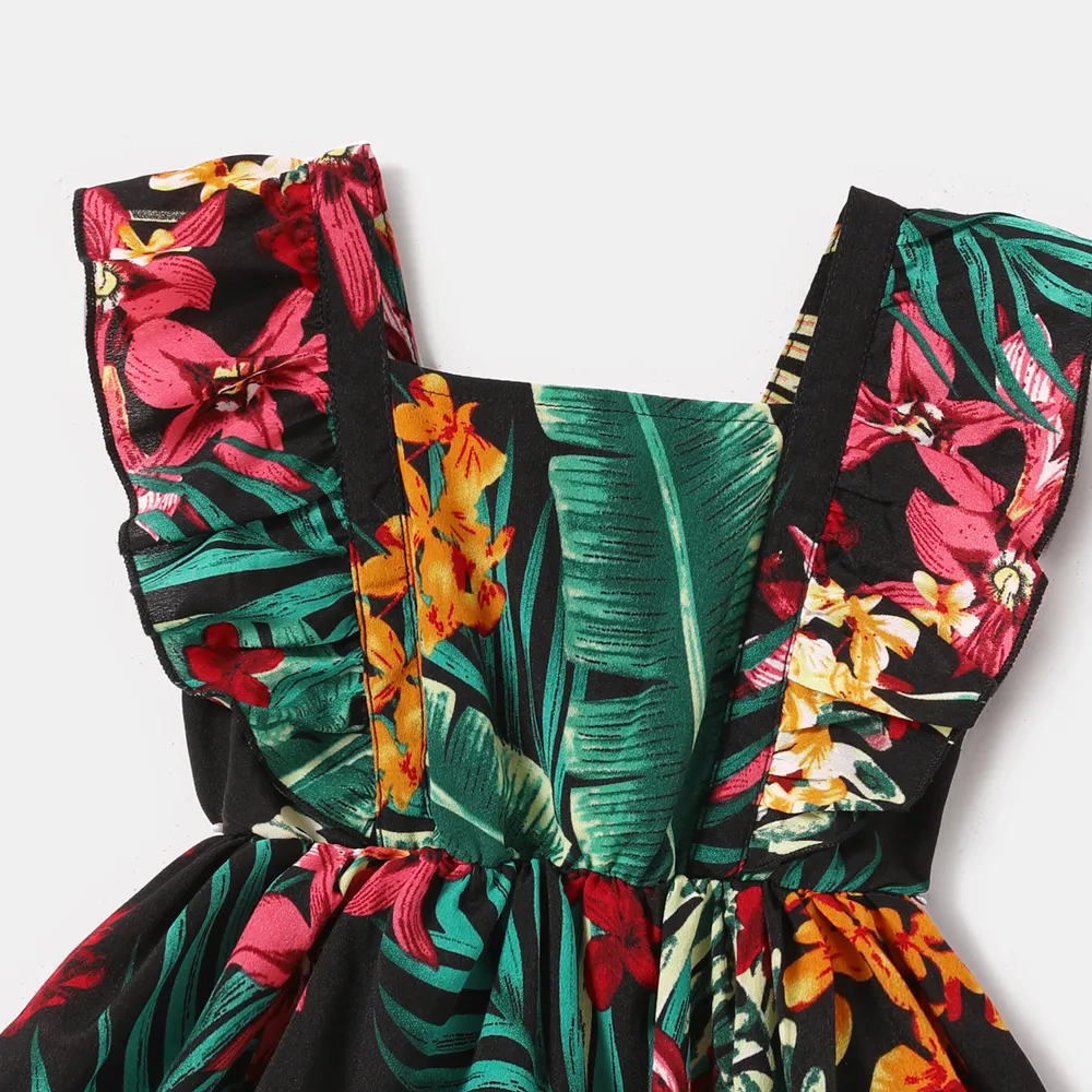 Family Matching Allover Plant Floral Print Halterneck Dresses and Short-sleeve Shirts Sets big image 3