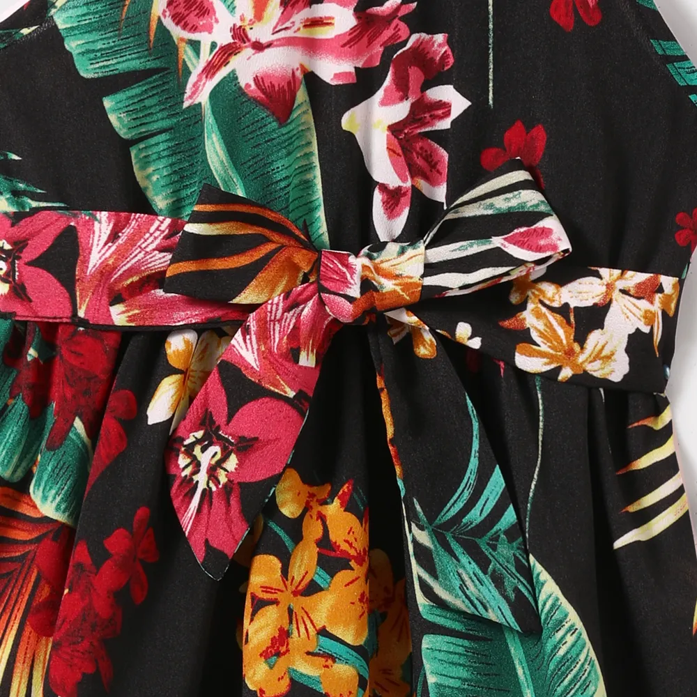 Family Matching Allover Plant Floral Print Halterneck Dresses and Short-sleeve Shirts Sets big image 15