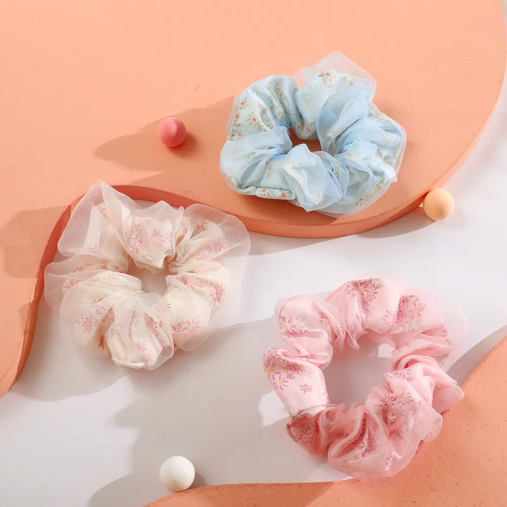 2-pack Floral Pattern Mesh Scrunchie for Mom and Me  big image 6