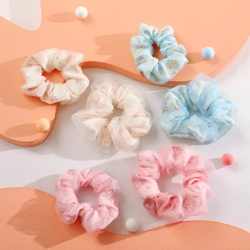 2-pack Floral Pattern Mesh Scrunchie for Mom and Me