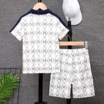 2pcs Kid Boy Allover Letters Print Colorblock Lapel Collar Short-sleeve Top and Shorts Set  image 2
