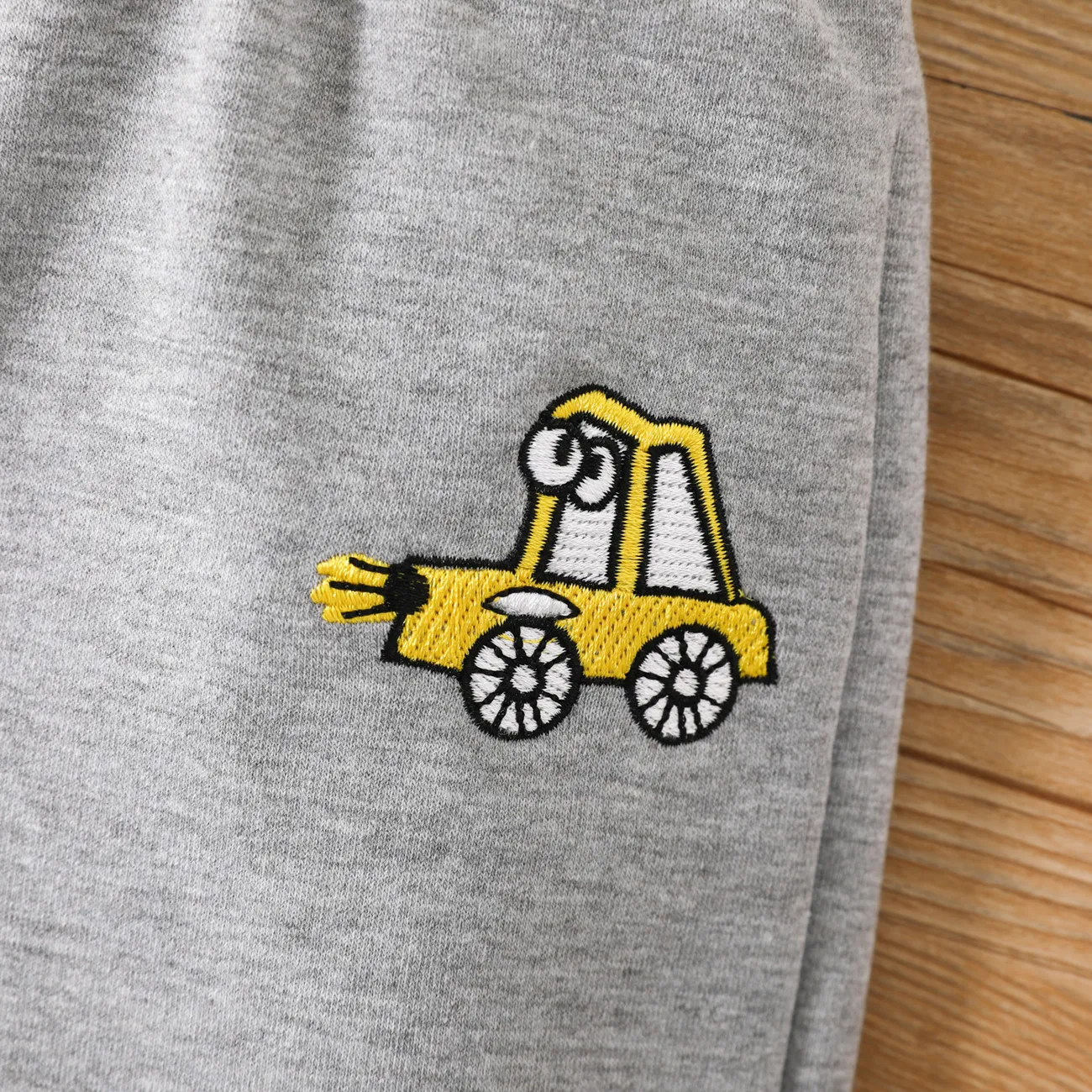 Toddler Boy Vehicle Embroidered Shorts Flecked Grey big image 1