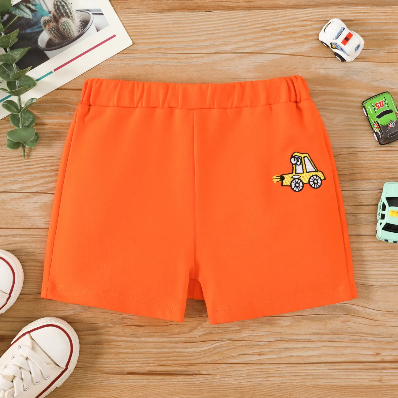 Toddler Boy Vehicle Embroidered Shorts Orange big image 1