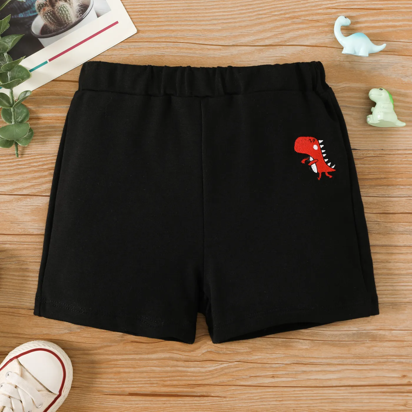 Toddler Boy Vehicle Embroidered Shorts Black