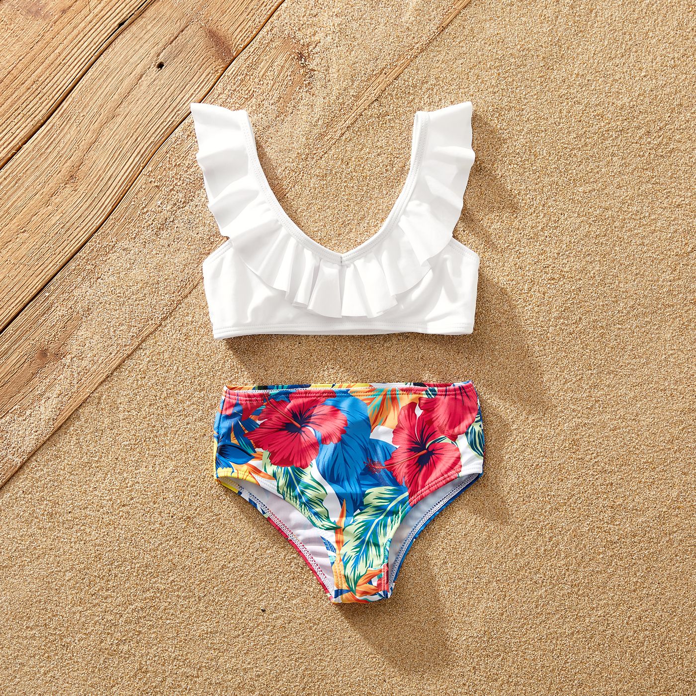 Family Matching Plant Floral Panel Knot Front Ruffled One-piece Swimsuit Or Swim Trunks Shorts