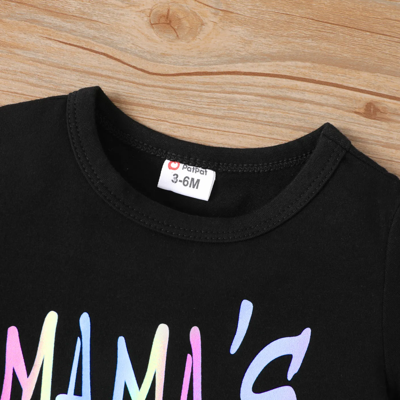 2pcs Baby Boy 95% Cotton Colorful Letter Print Short-sleeve Tee and Camouflage Shorts Set Black image 3