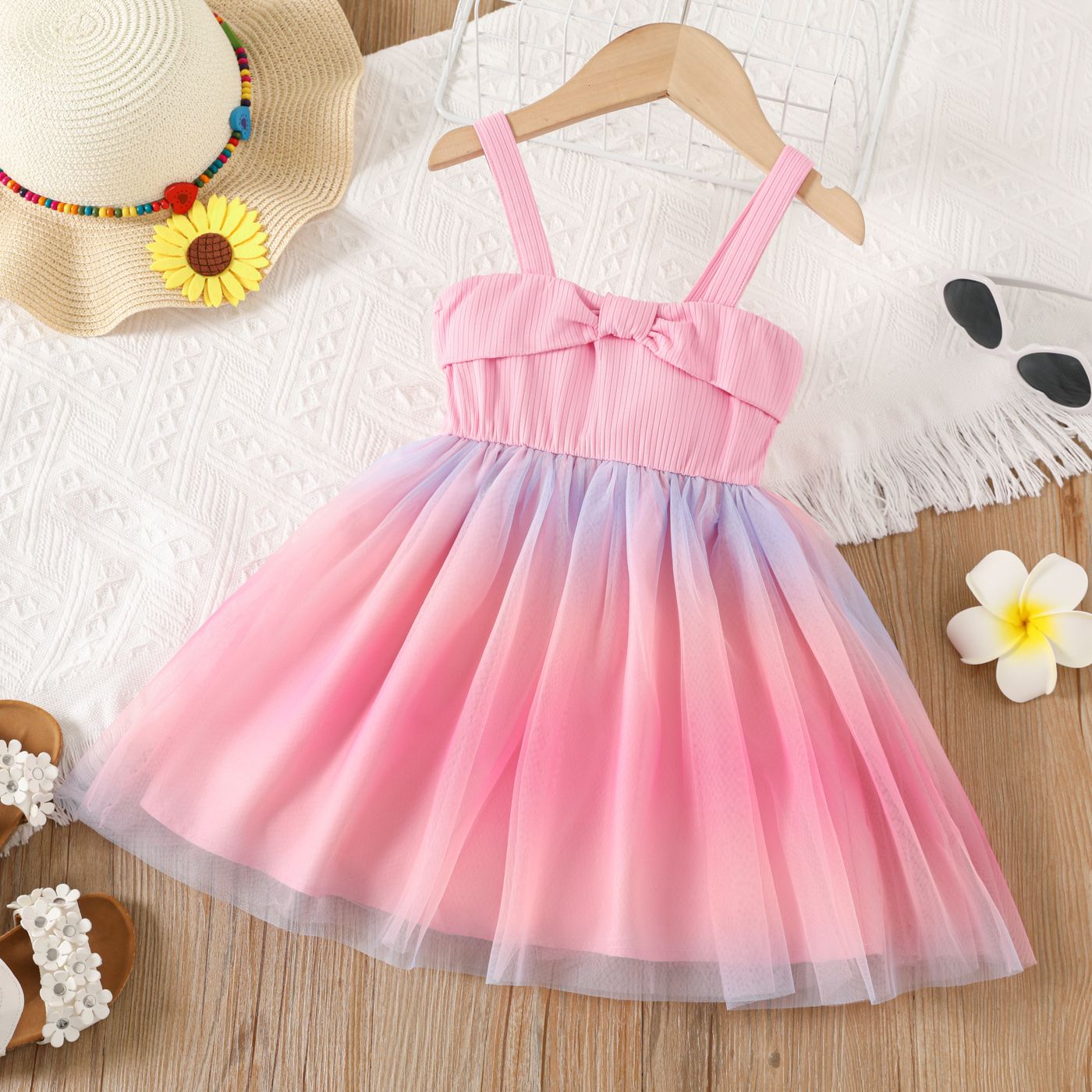 

Toddler Girl Pink Twist Front Mesh Panel Slip Dress