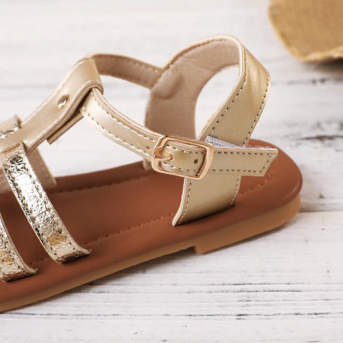 Toddler/Kid Strappy Flat Sole Round Head Sandals Champagne image 4