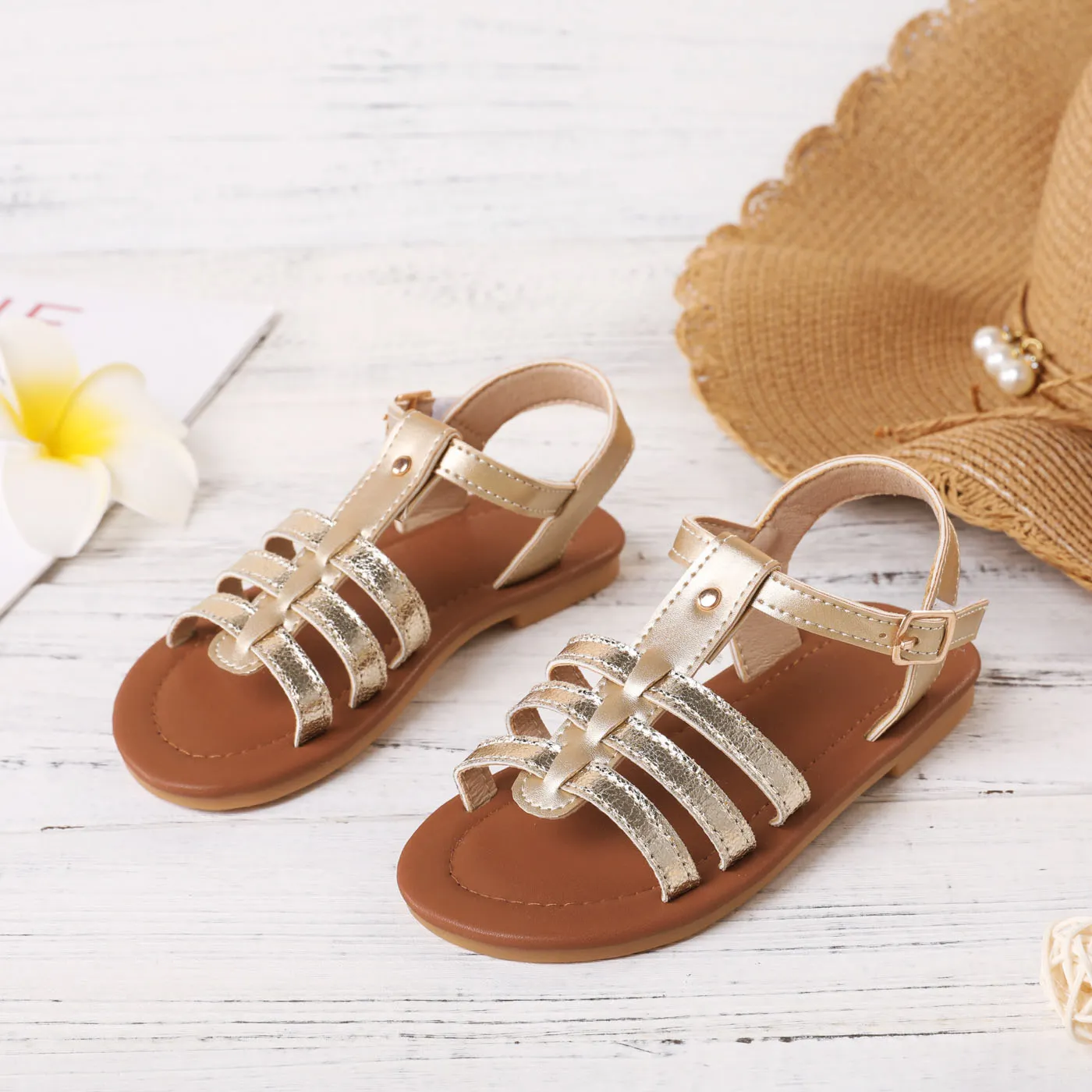 Toddler/Kid Strappy Flat Sole Round Head Sandals Champagne image 2
