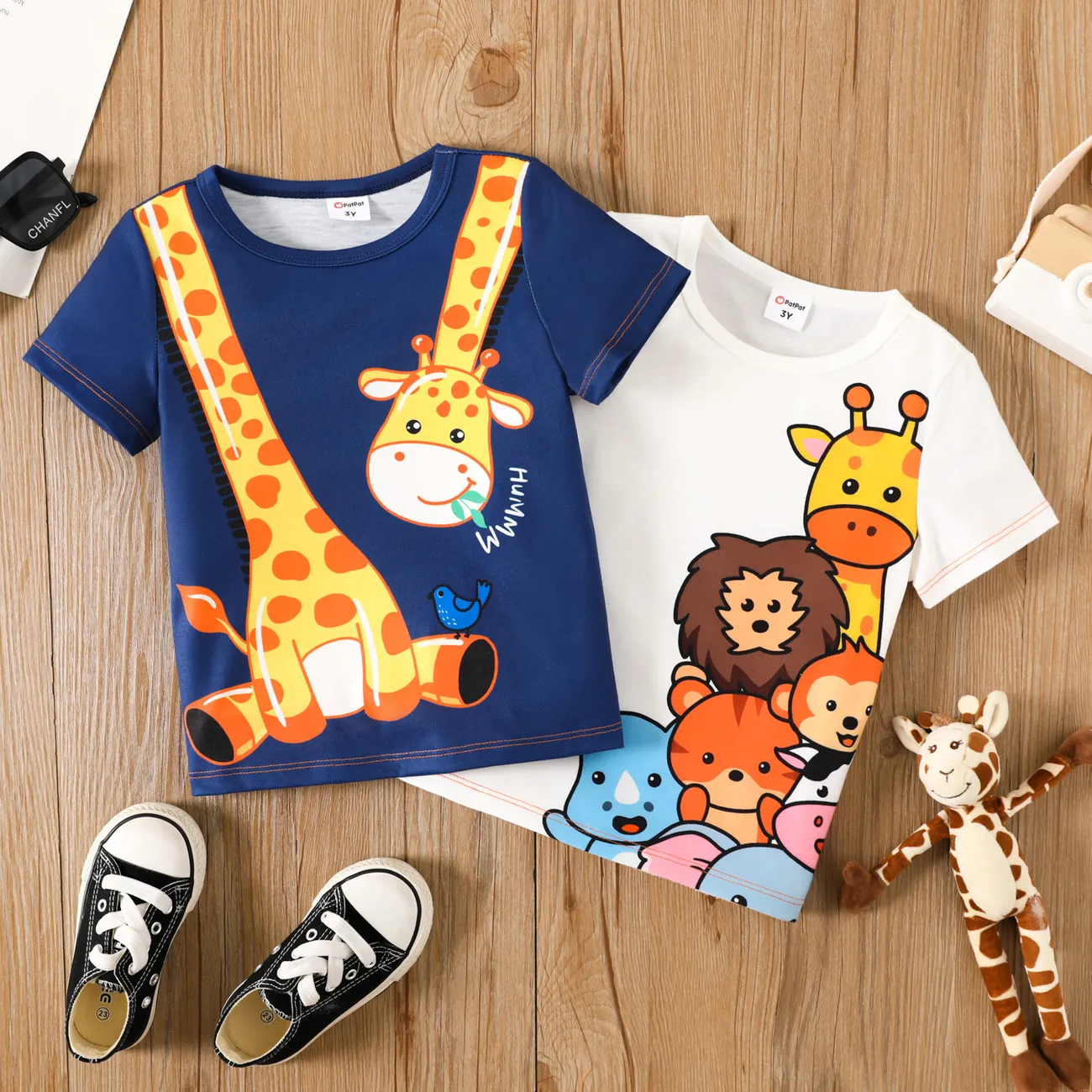 Kleinkinder Jungen Kindlich Giraffe Kurzärmelig T-Shirts Königsblau big image 1