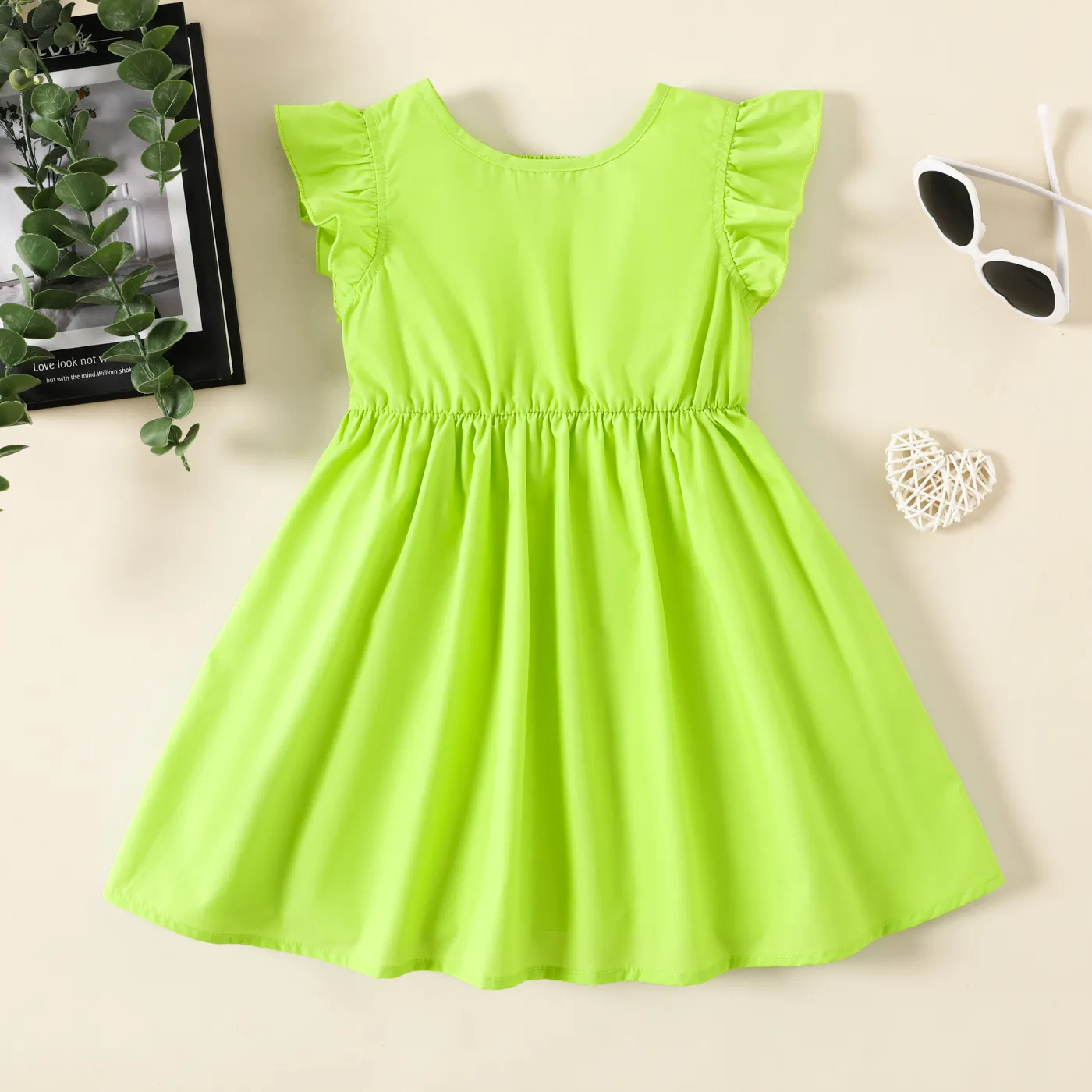 Toddler Girl Solid Flutter-sleeve Dress