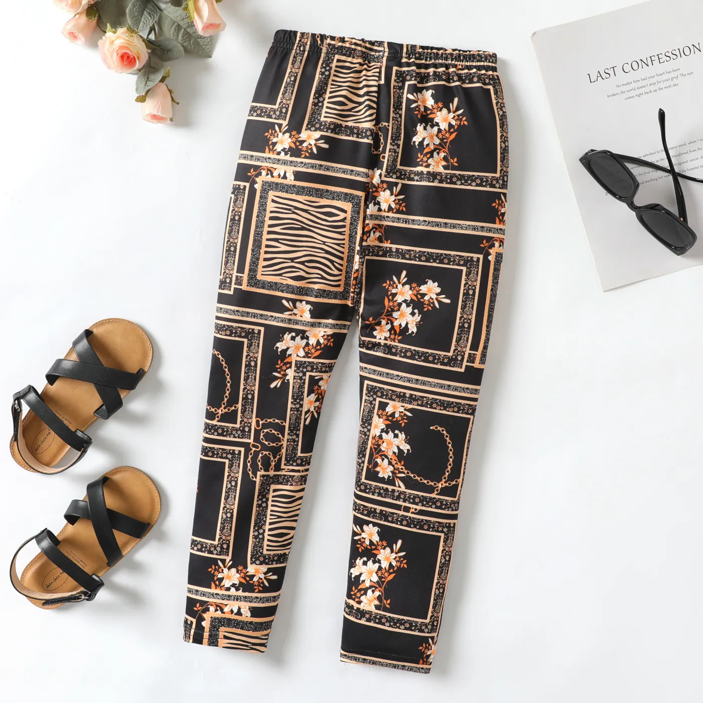 Kid Girl Allover Ethnic Style Flower Print Pants  image 2