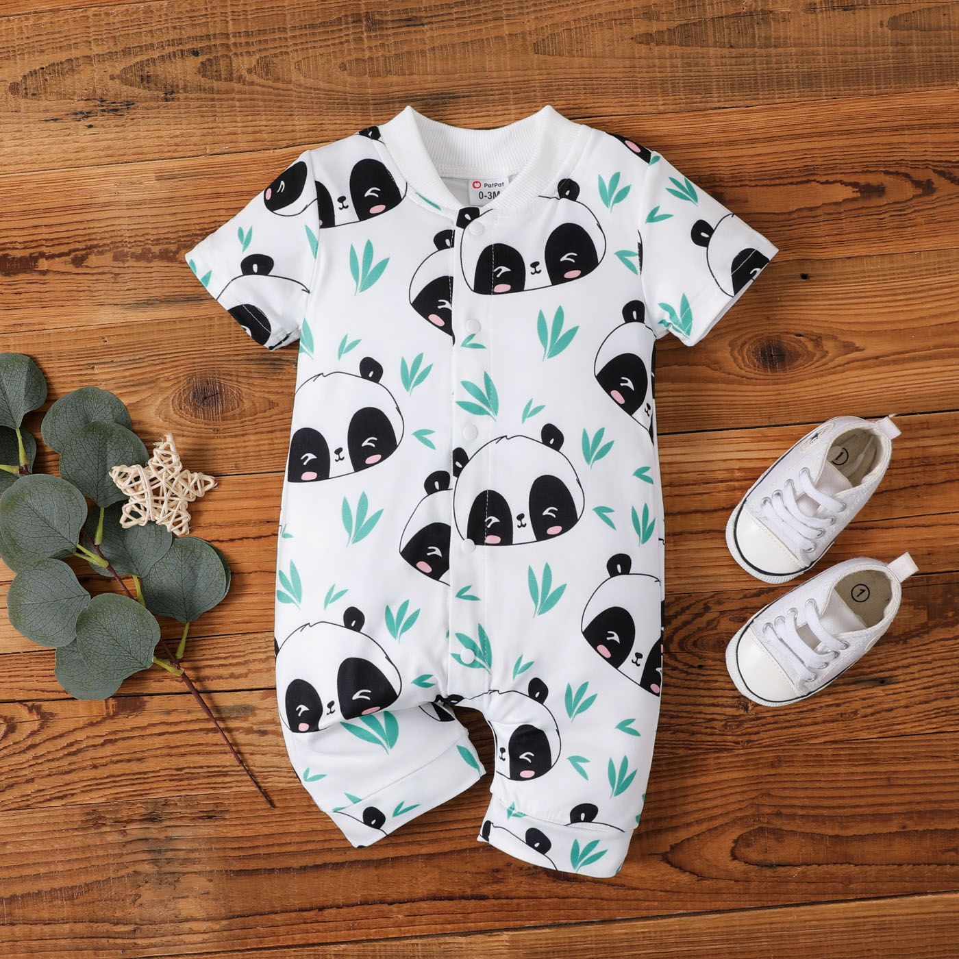 

Baby Boy Allover Panda Print Snap Button Front Short-sleeve Romper