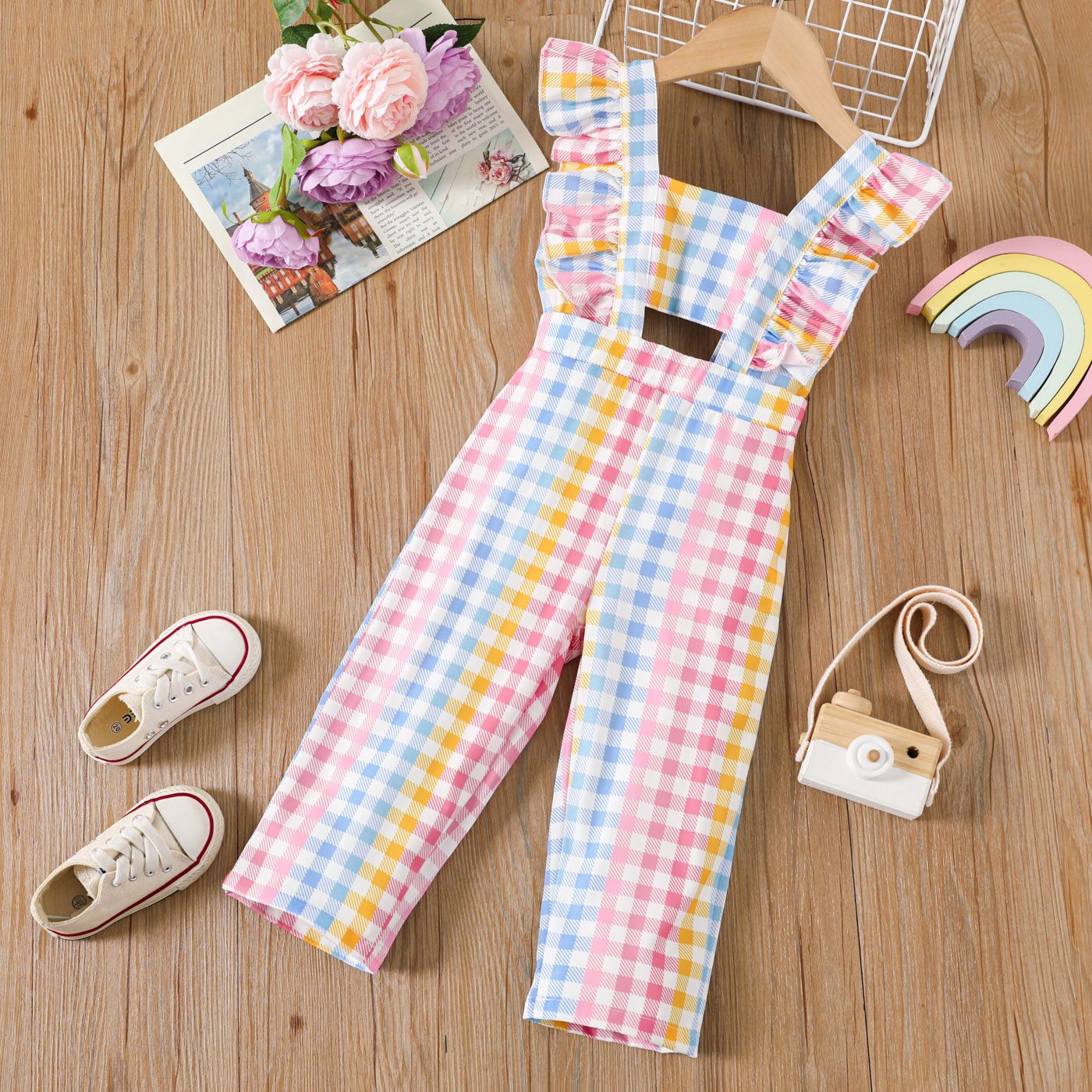 

Toddler Girl Plaid Ruffle Sleeve Jumpsuit
