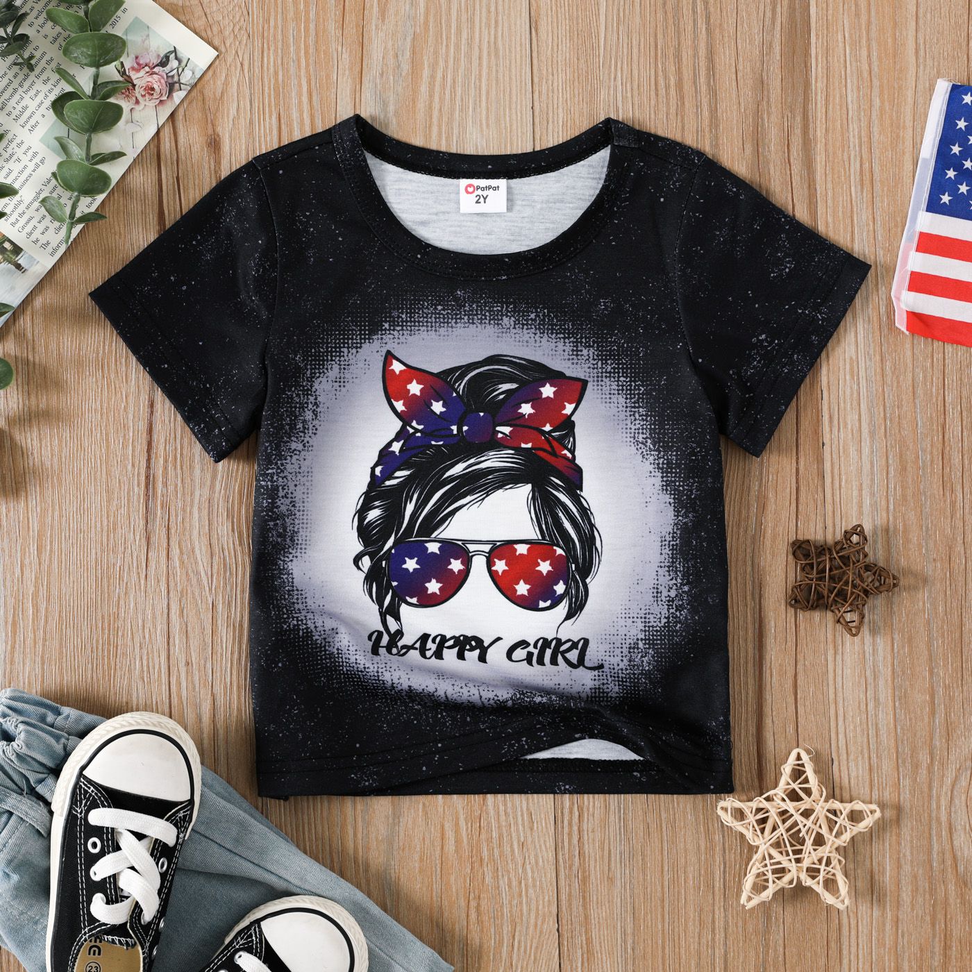 independence day toddler girl letter & figure graphic short-sleeve tee