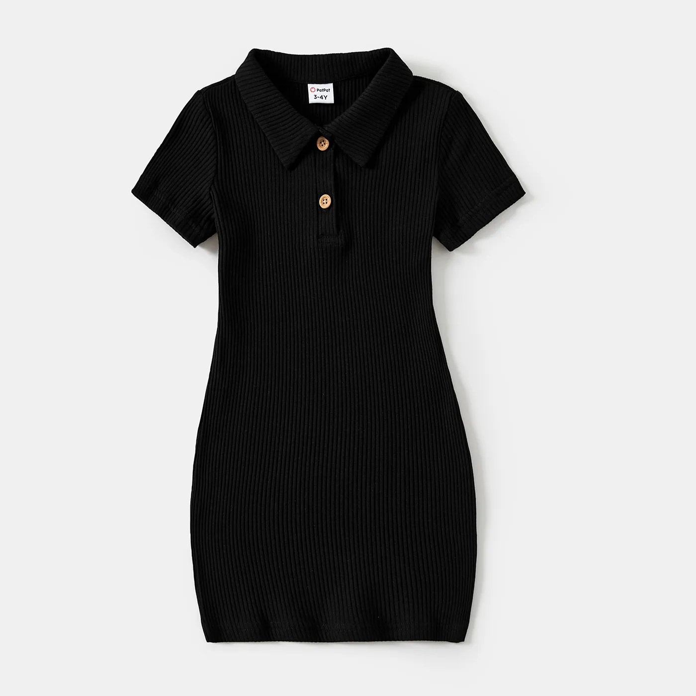 Mommy And Me Black Polo Neck Short-sleeve Dresses