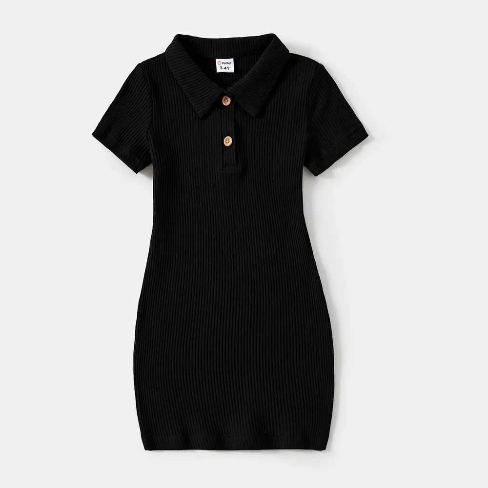 Mommy and Me Black Polo Neck Short-sleeve Dresses big image 6