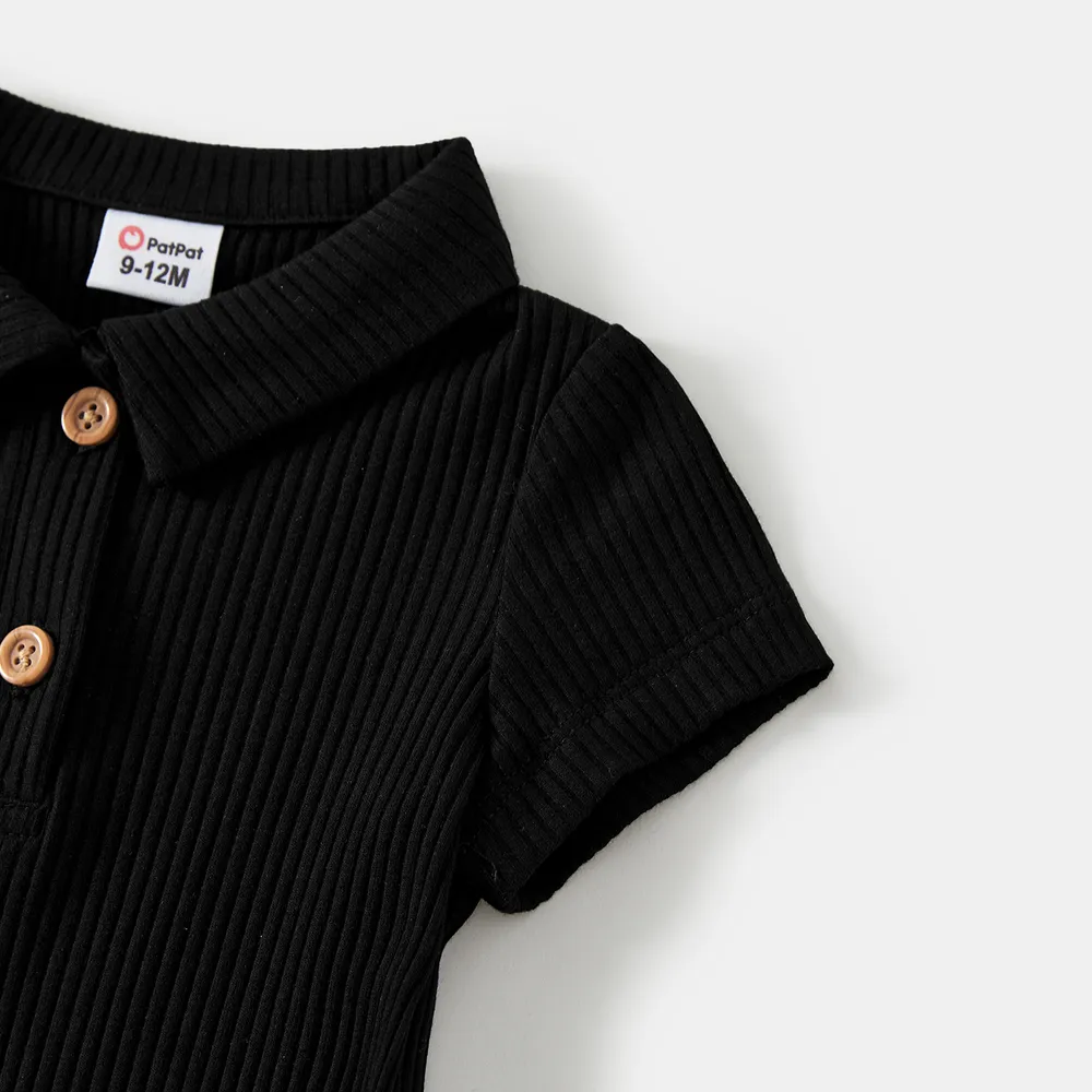 Mommy and Me Black Polo Neck Short-sleeve Dresses big image 4