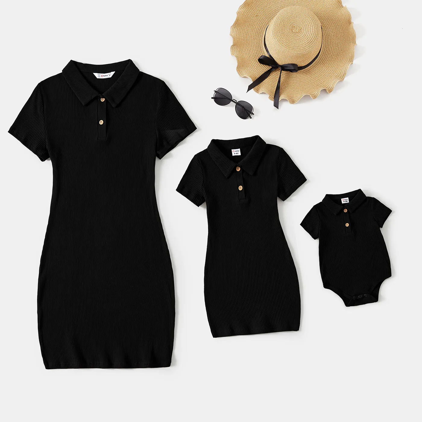 Mommy and Me Black Polo Neck Short-sleeve Dresses Black image 2