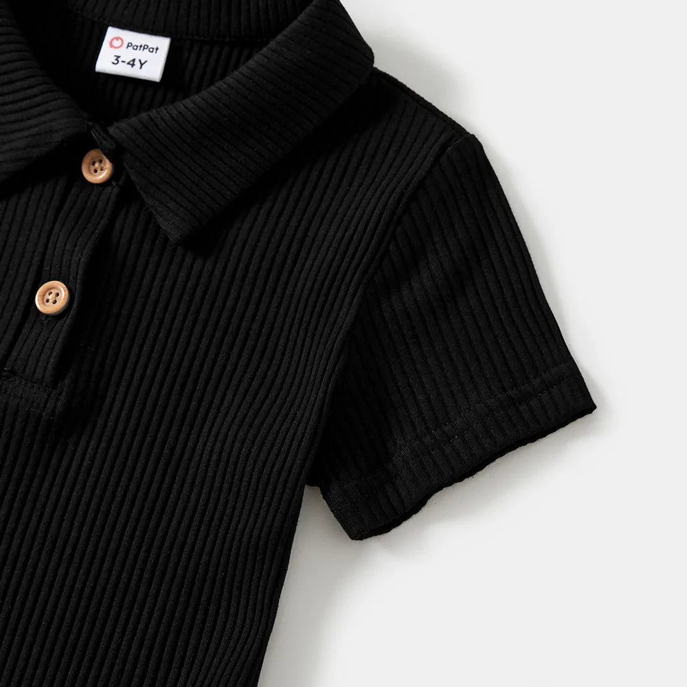 Mommy and Me Black Polo Neck Short-sleeve Dresses big image 7