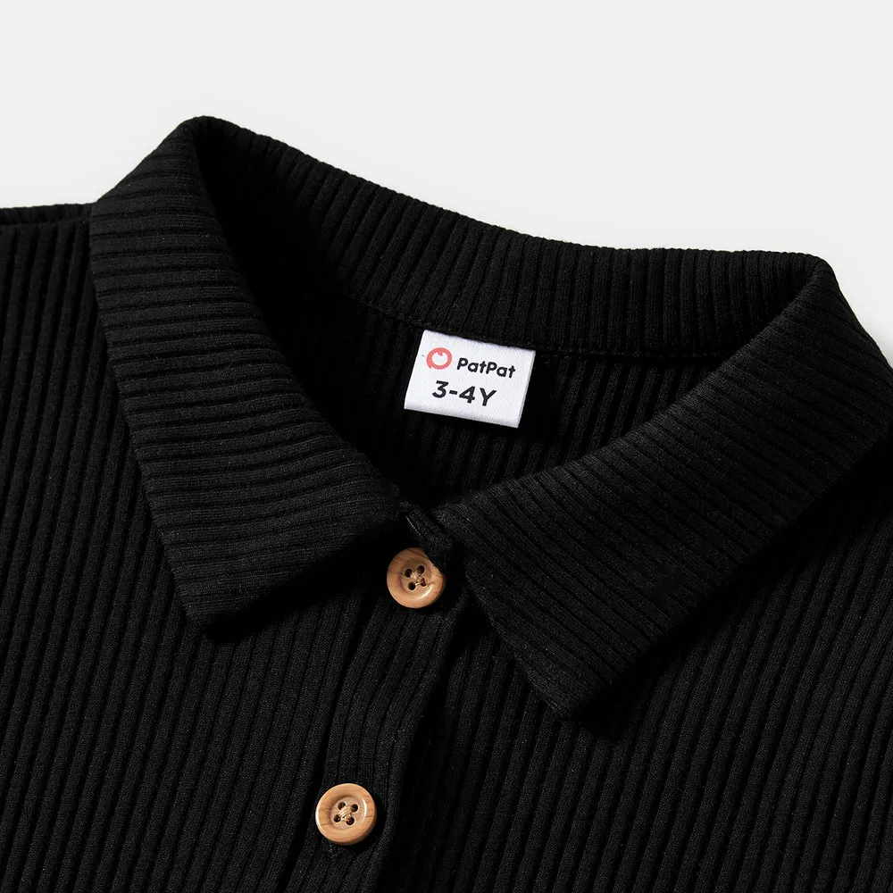 Mommy and Me Black Polo Neck Short-sleeve Dresses big image 8