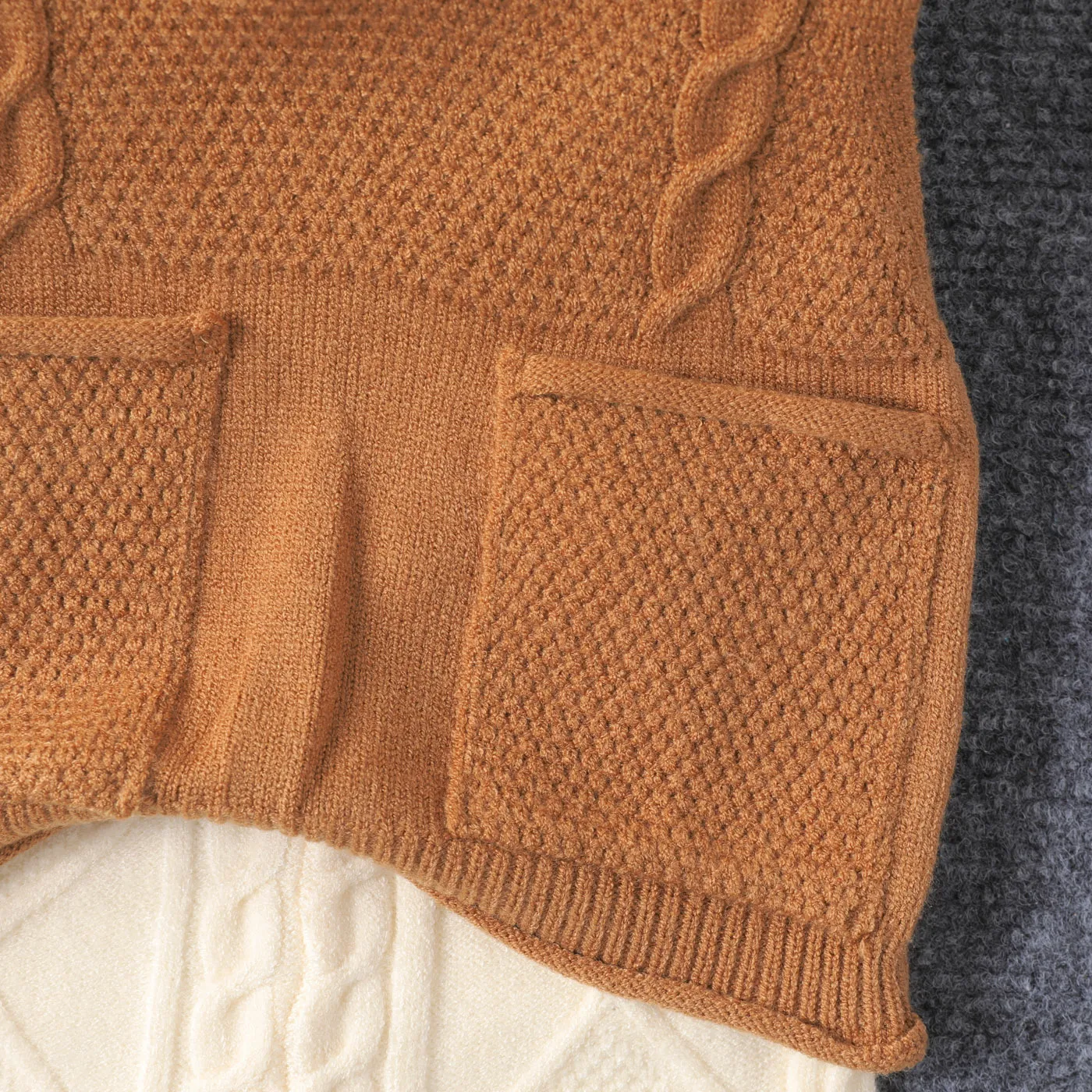 2pcs Baby Boy Solid Cable Knit Hooded Tank Top and Shorts Set  Brown image 5