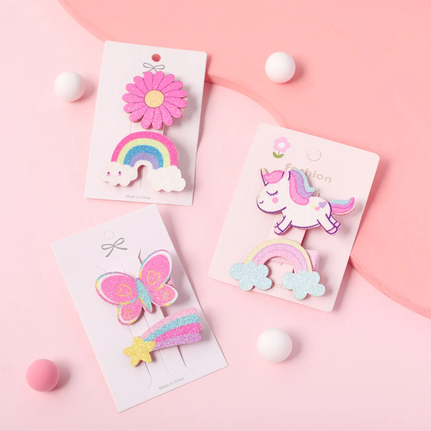 6-pack Toddler/Kid Girl New Cute Pink Glitter Cartoon Hair Clip