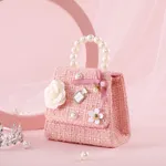 Floral Decor Pearl Portable Cross-body Toddler/Kid Girl's Bag Light Pink