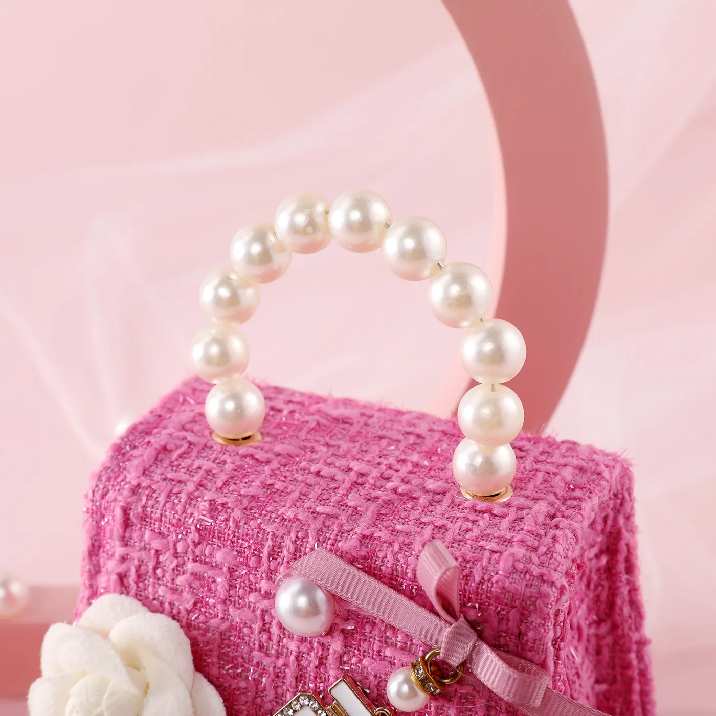 Floral Decor Pearl portátil Cross-body Toddler/Kid Girl's Bag Rosa Quente image 5