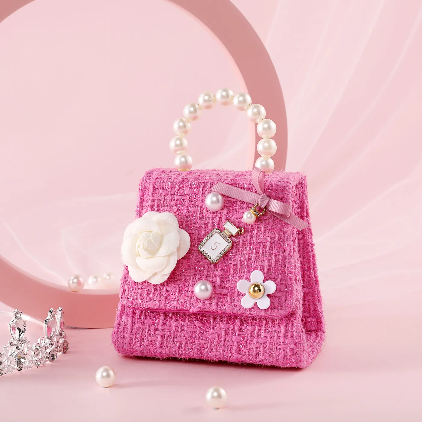 Floral Decor Pearl portátil Cross-body Toddler/Kid Girl's Bag Rosa Quente big image 1