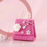 Floral Decor Pearl Portable Cross-body Toddler / Kid Girl's Bag Rosa Acceso