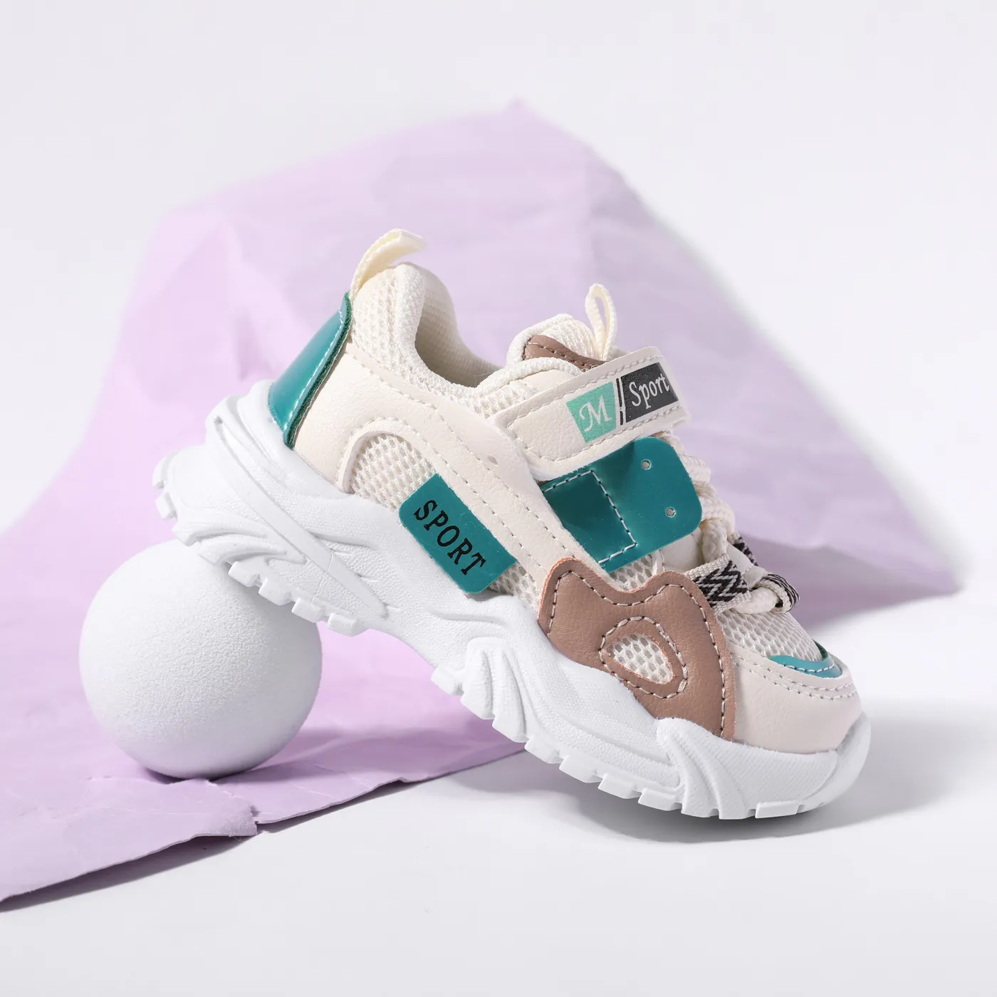 Toddler/Kid Mesh Breathable Letters Print Velcro Sport Shoes Beige big image 1