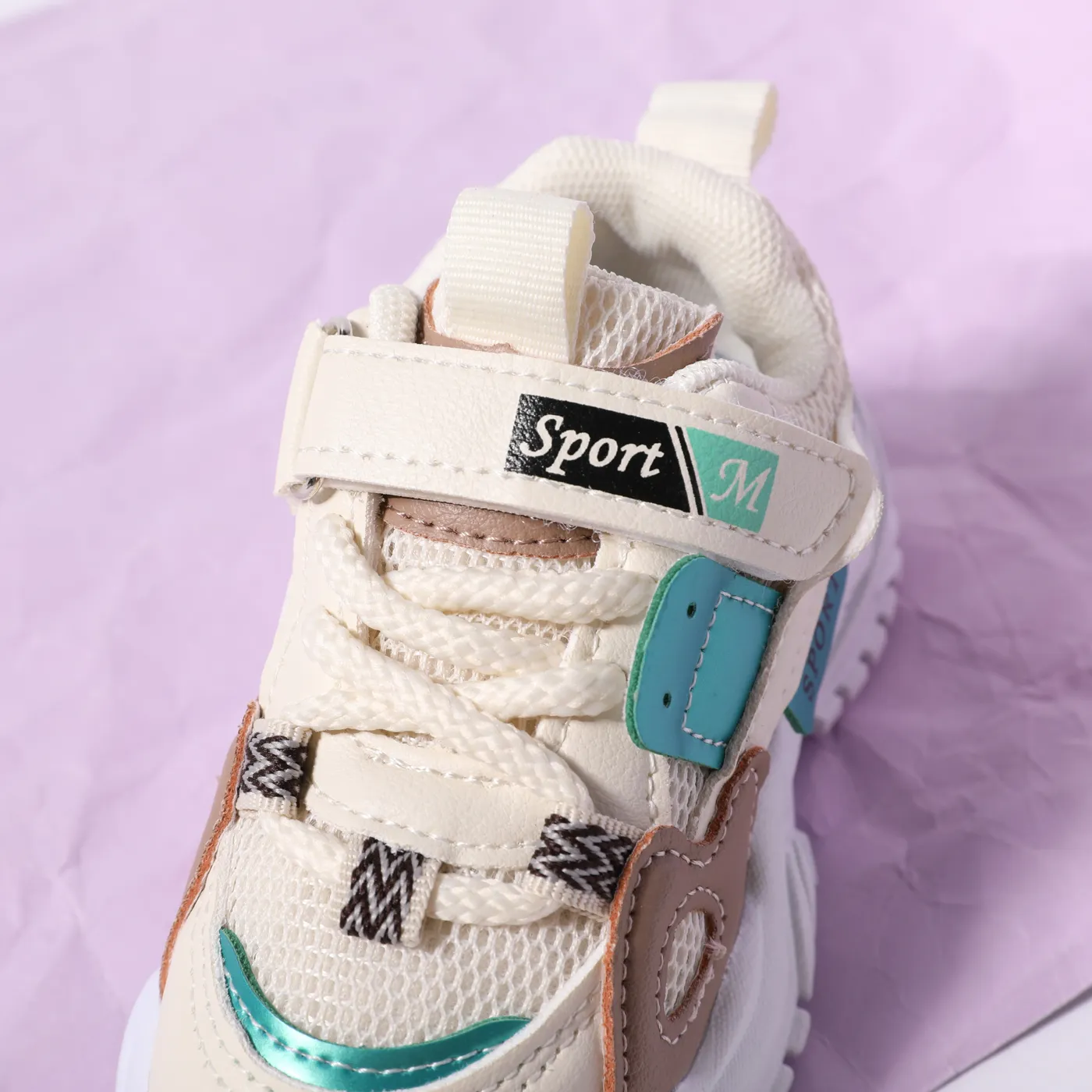 Toddler/Kid Mesh Breathable Letters Print Velcro Sport Shoes Beige image 3