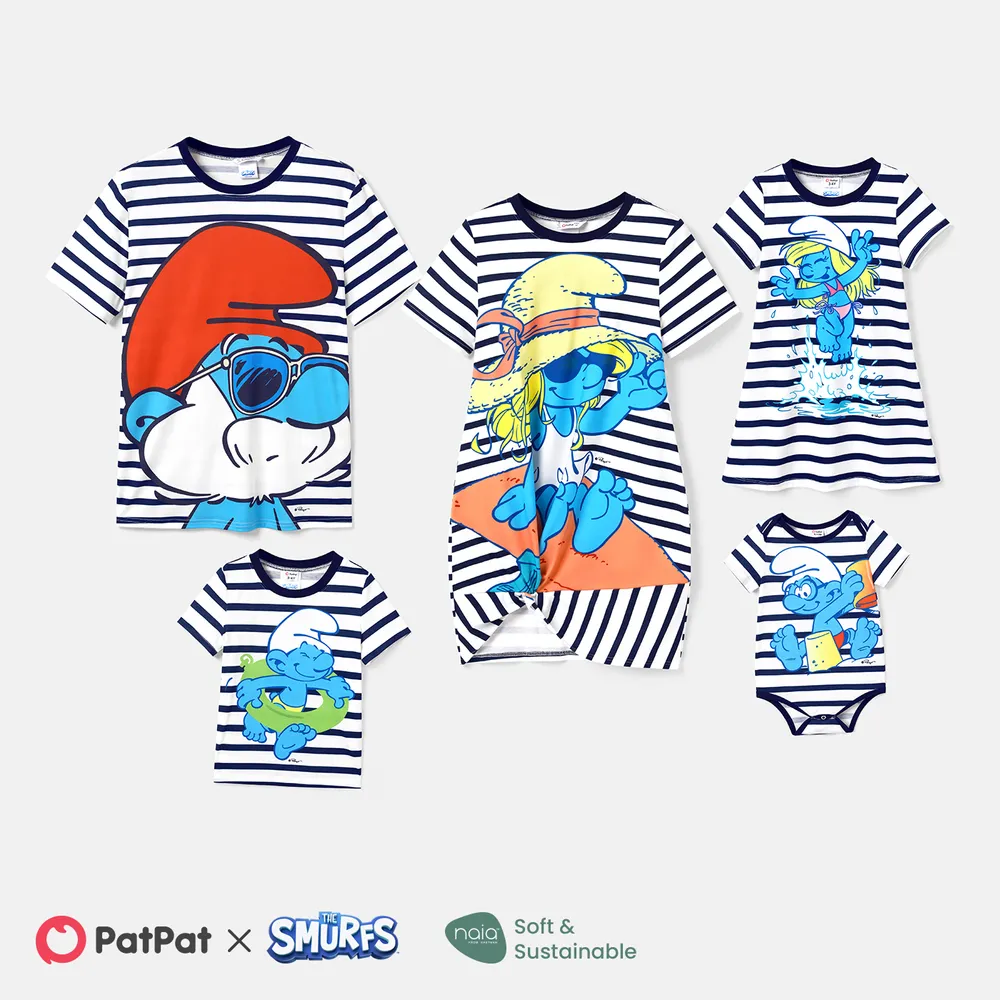 The Smurfs Family Matching Naia™ Character & Stripe Print Short-sleeve Dresses and T-shirts Sets  big image 6