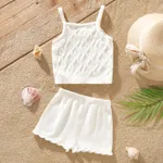 2pcs Toddler Girl White Textured Cami Top and Lettuce Trim Shorts Set OffWhite image 2