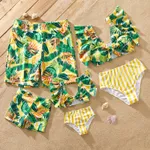 Family Matching Plant Stripe Print Knot Front Two-piece Swimsuit or Swim Trunks Shorts Yellow image 2