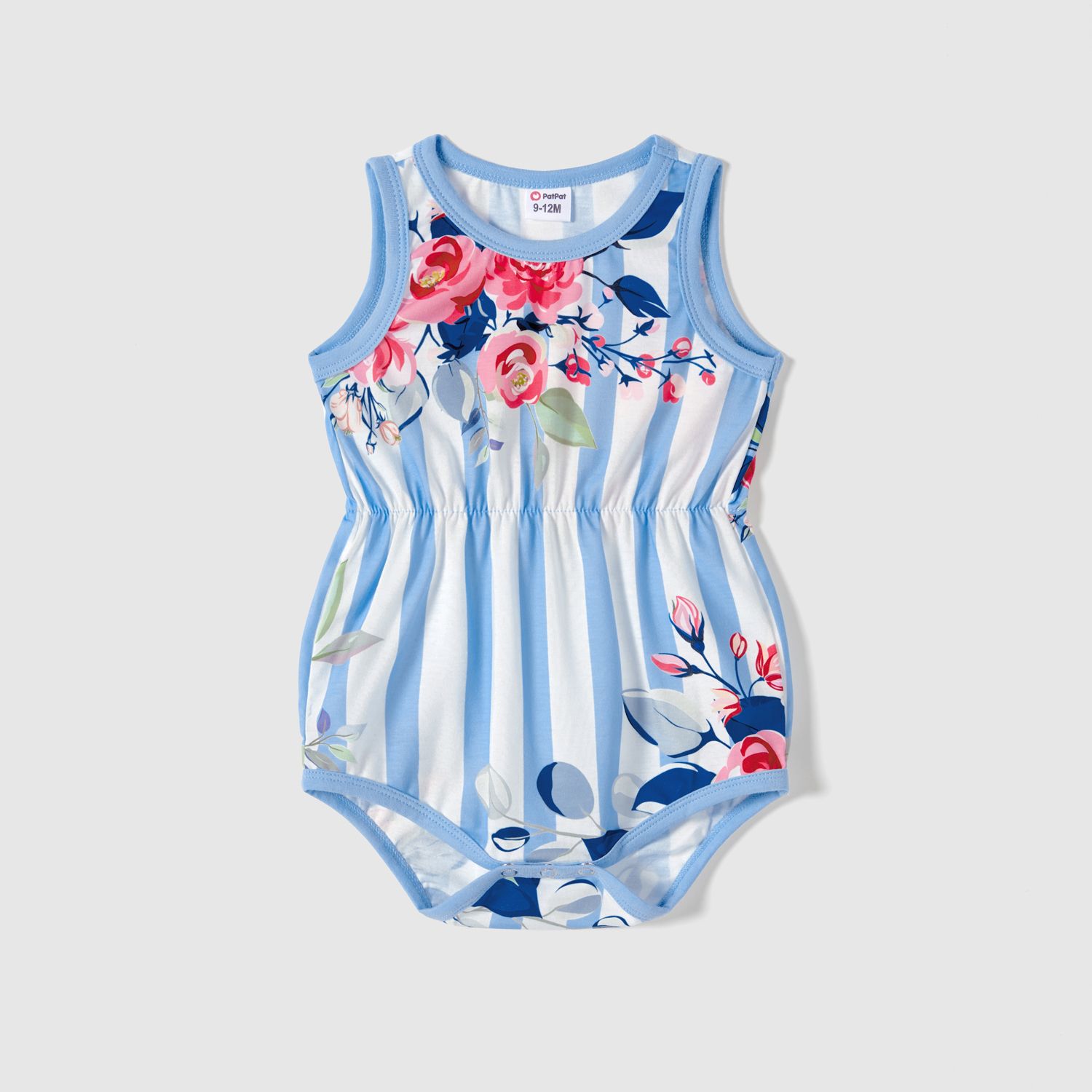 Family Matching Floral Stripe Print Belted Slip Dresses And Striped Color Block T-shirts Sets