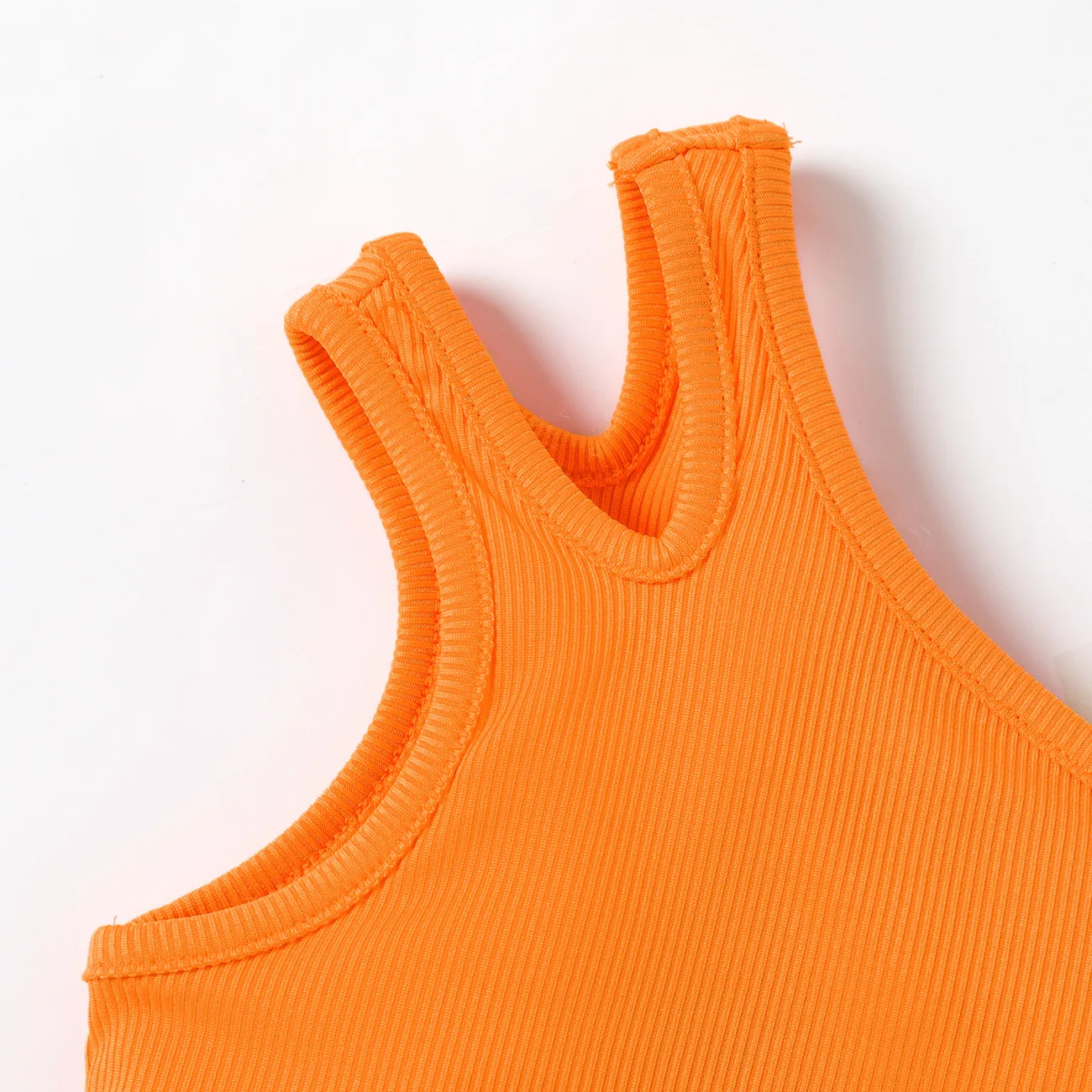 2pcs Kid Girl Ribbed One-Shoulder Top and Allover Flower Print Shorts Set Orange big image 1