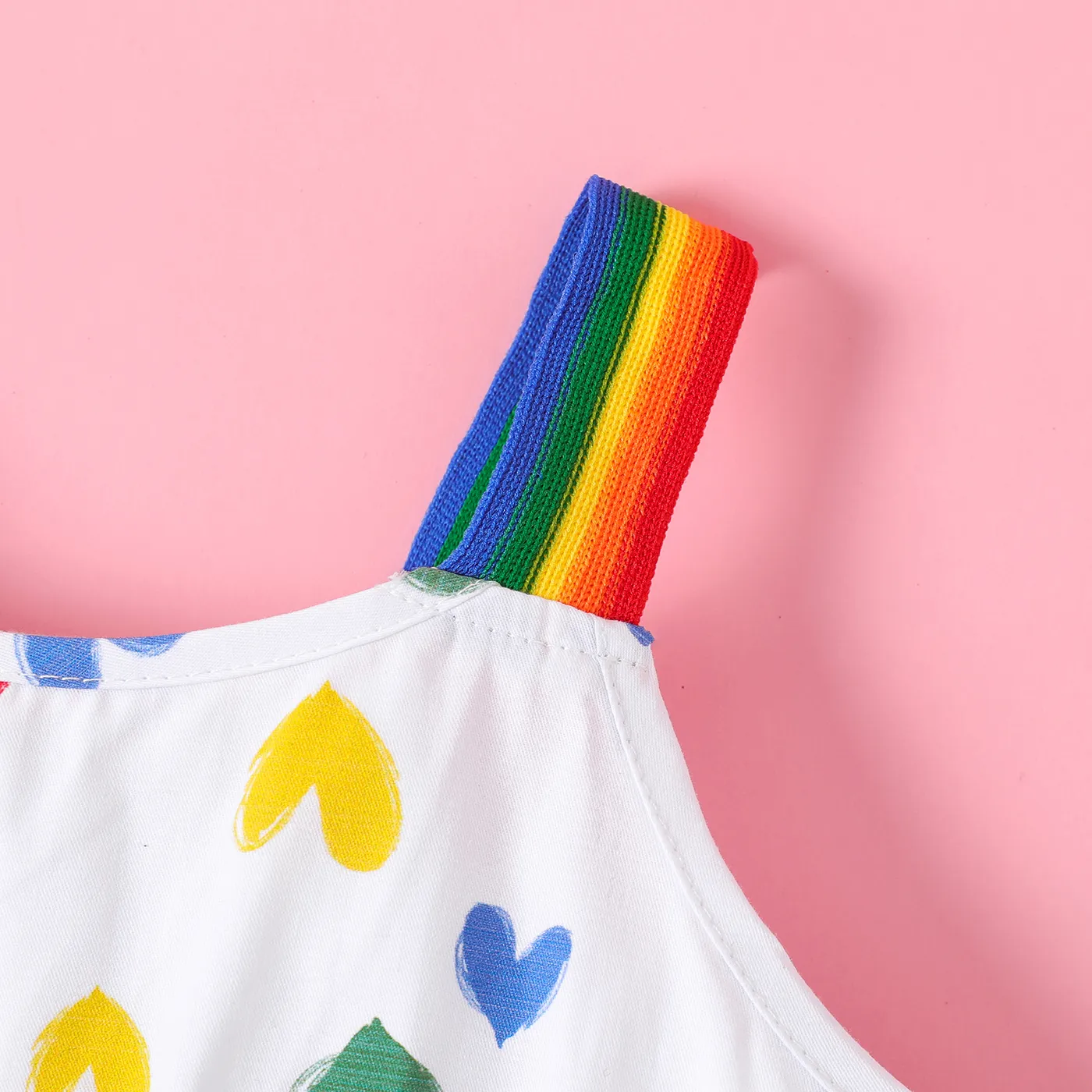 Toddler Girl 100% Cotton Allover Heart Print Rainbow Slip Dress White image 3