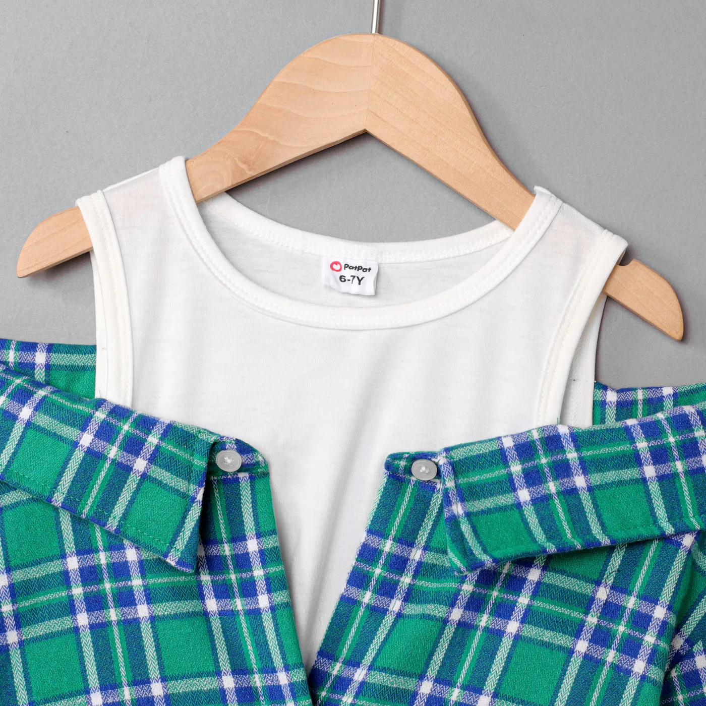 Kid Girl Plaid Button Up Cold Shoulder Blouse  image 4