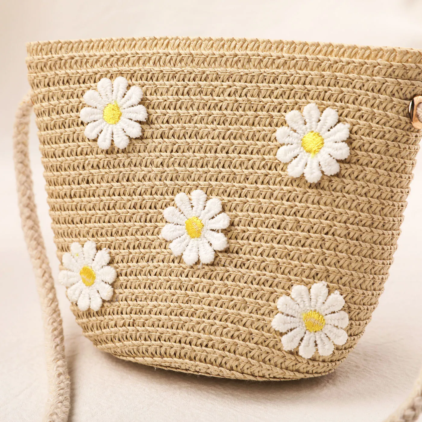 2pcs Toddler/Kid Girl Little Daisy Decor Hatband Straw Hat and Bag Set Beige image 5