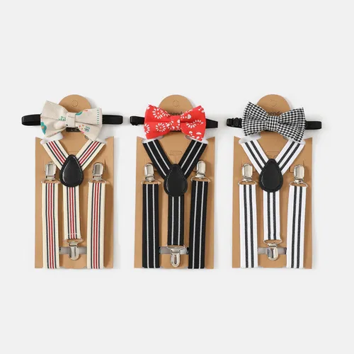 2pcs Toddler/Kid Boy Stripe Print Elastic Strap Clip and Bow Tie Set